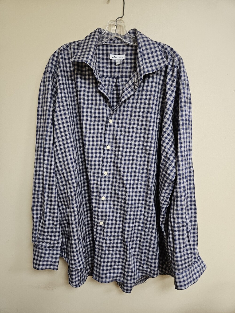 Peter Millar Gingham Button Down Shirt Navy Blue Size XXL